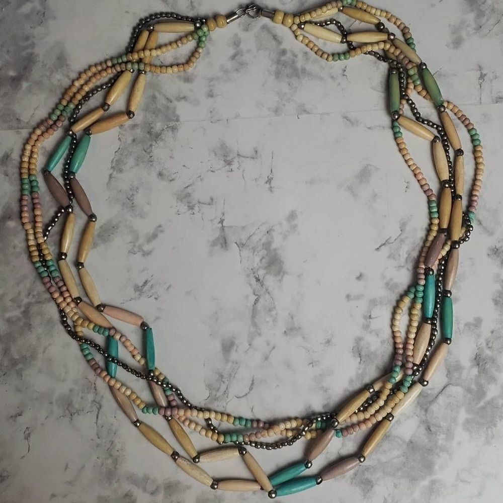 Bone Beaded Pastel Long Necklace
